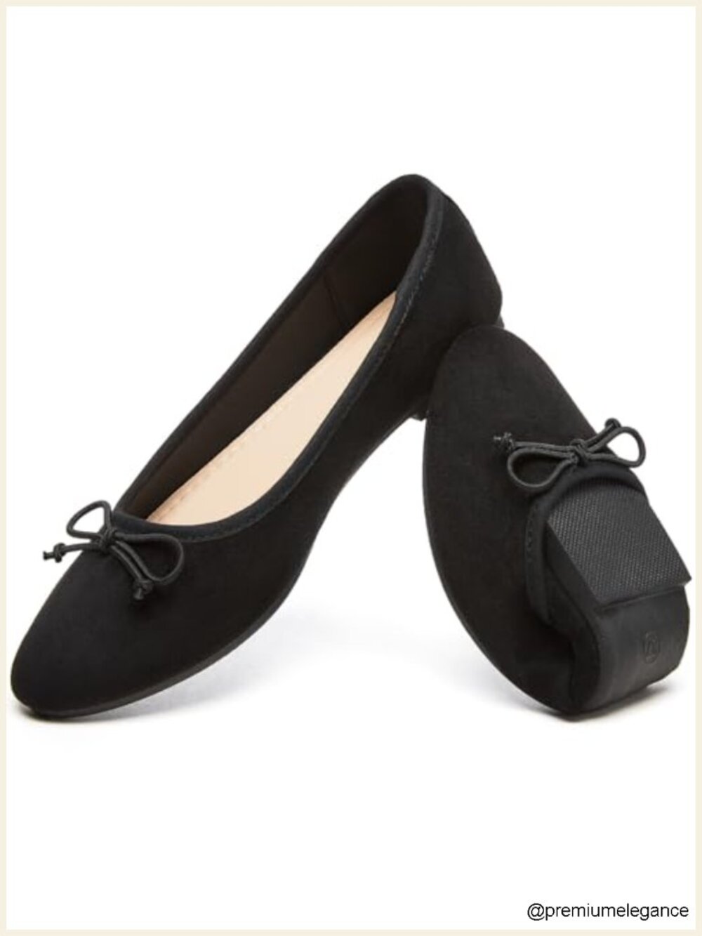 Women's Ballet Flats with Bow Suede Slip On Dress Shoes Foldable
